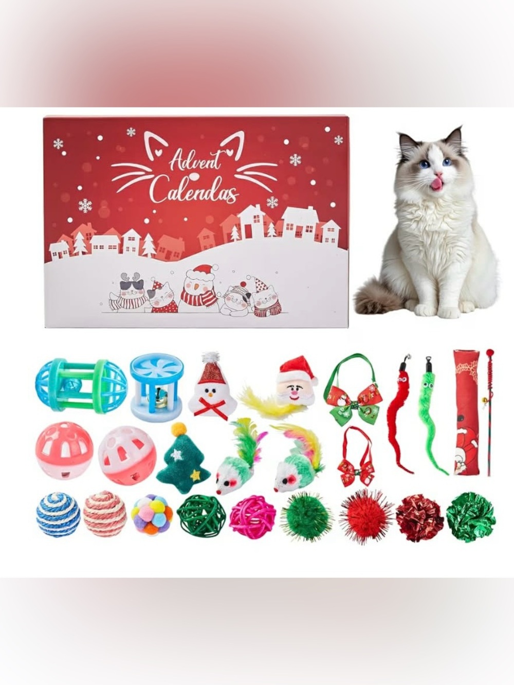 Cat Holiday Advent Calendar with 24 Assorted Toys